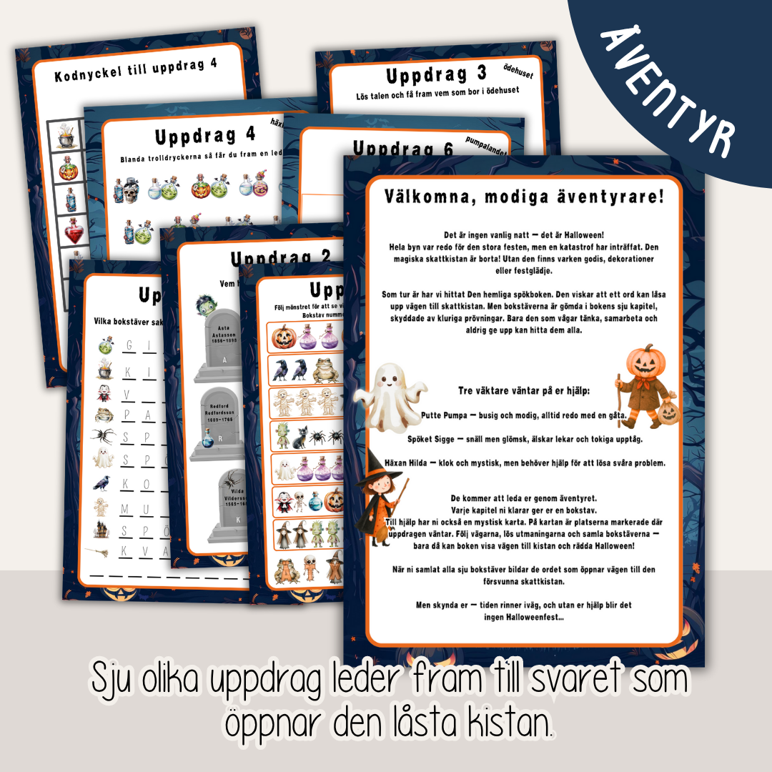 Halloweenäventyr 5-8 år - Äventyret med den hemliga Spökboken - Mysterium - Escape game för barn