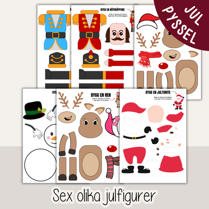 Julpyssel för barn – utskrivbara figurer att klippa och klistra