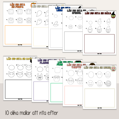 Rita halloweenfigurer – utskrivbara mallar steg för steg för barn