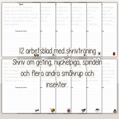 Skrivträning småkryp och insekter – 12 arbetsblad för barn