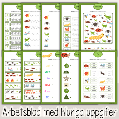 Småkryp & insekter – 53 arbetsblad för barn | läsa, skriva, räkna (förskola & förskoleklass)