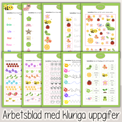 Vårtema – arbetshäfte med 53 arbetsblad för barn | läsa, skriva och räkna
