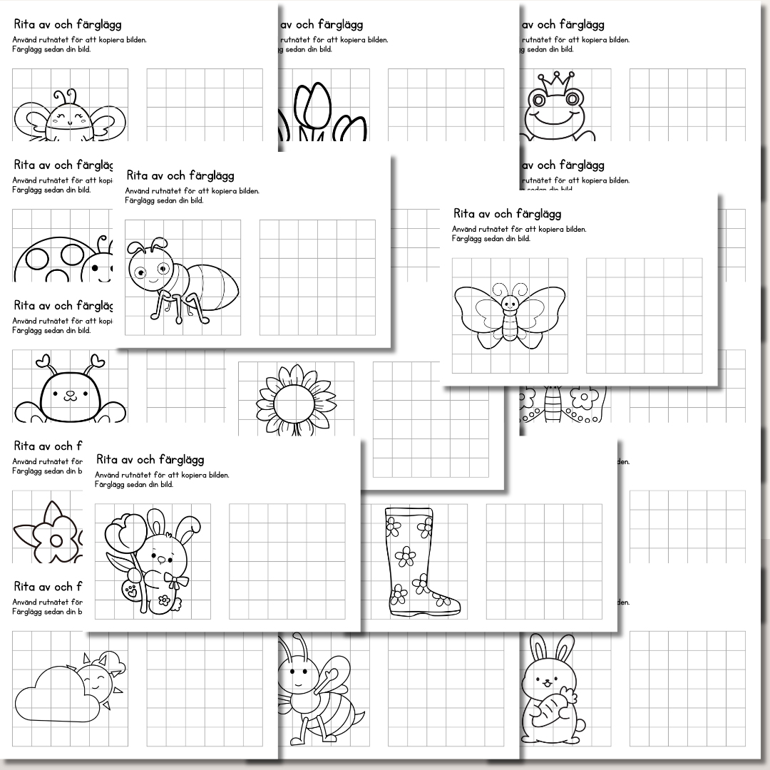 Vårpyssel - Rita av och färglägg vårfigurer