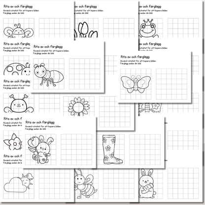 Vårpyssel - Rita av och färglägg vårfigurer