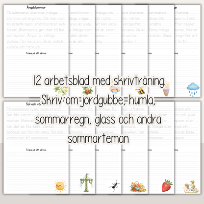 Skriva faktatexter – Sommar | 12 arbetsblad för skrivträning