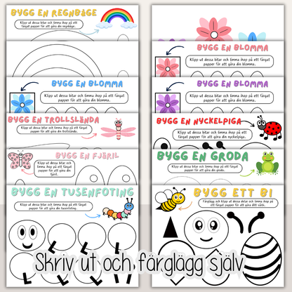 Vårpyssel för barn – färglägg, klipp och klistra vårfigurer (24 sidor)