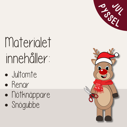 Julpyssel för barn – utskrivbara figurer att klippa och klistra