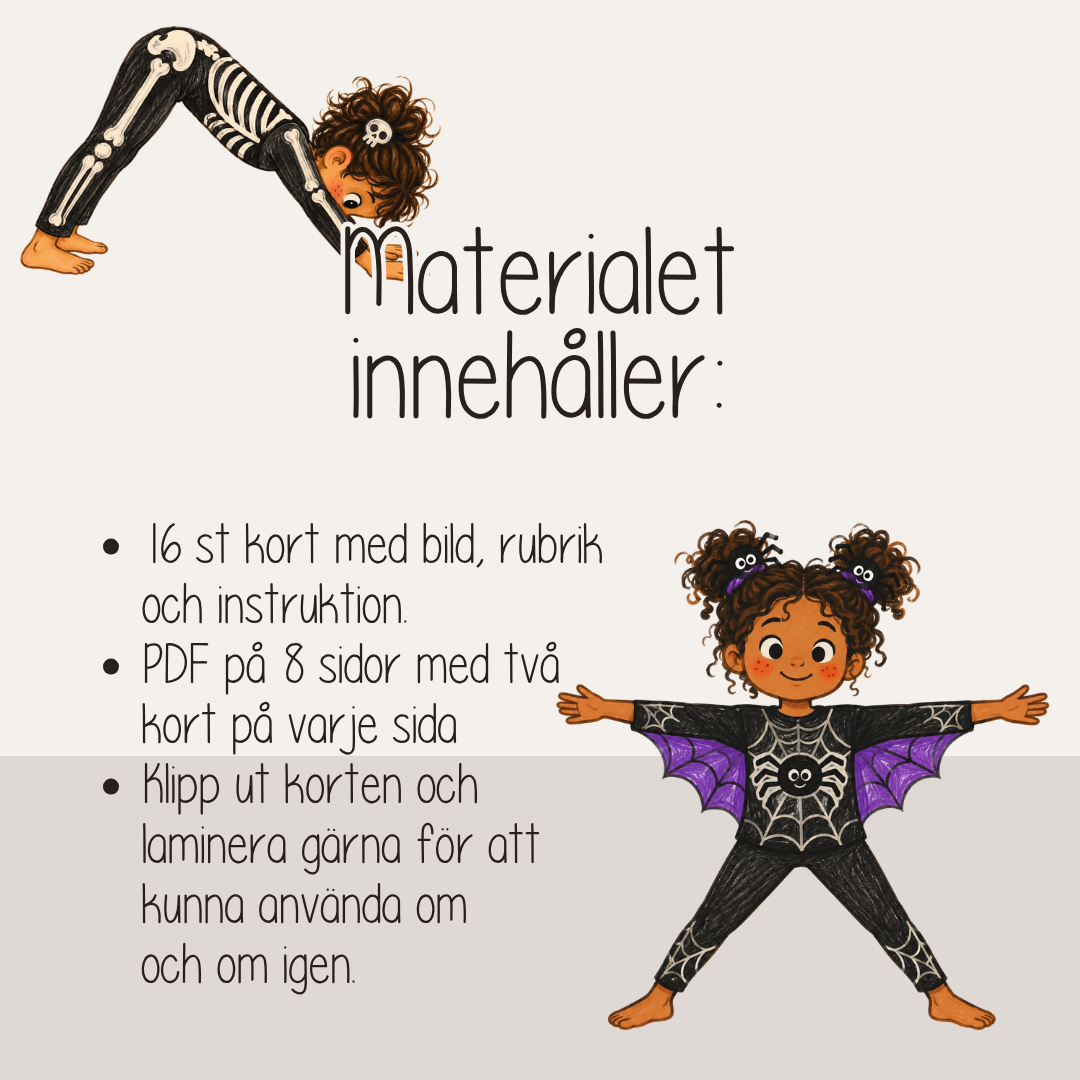 Yoga för barn – Halloweentema - 16 roliga yogakort att skriva ut