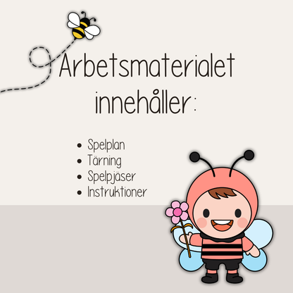 Tärningsspel med bin – Honungsbispelet (utskrivbart spel för barn)