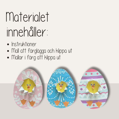 Påskpyssel för barn – pyssla kycklingar i påskägg (9 mallar)