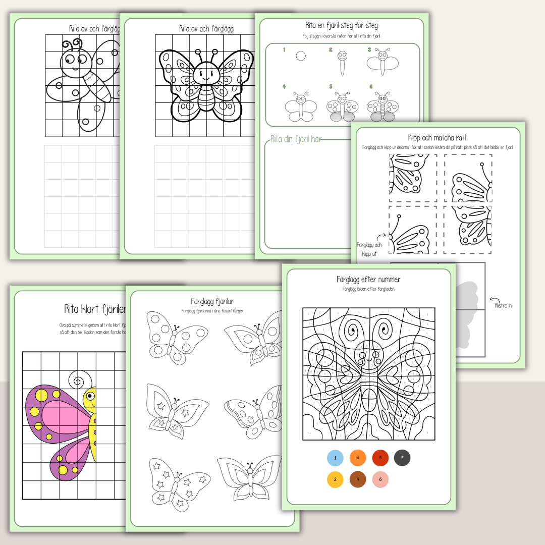 Fjärilspyssel för barn – 14 sidor pyssel med fjärilstema
