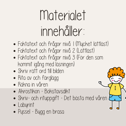 Valborg arbetsblad för barn – läsförståelse och aktiviteter om Valborgsmässoafton