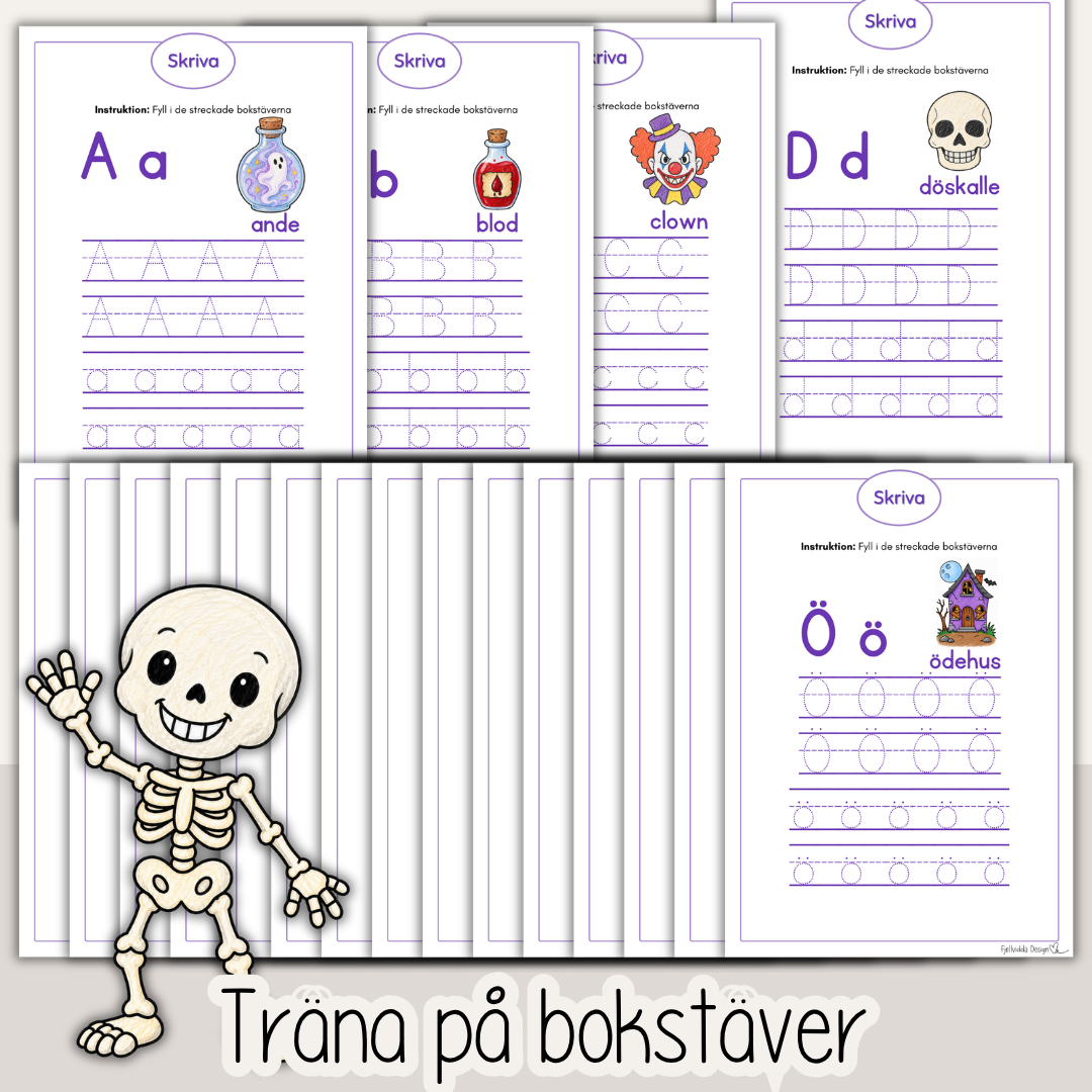 Halloweenpyssel och arbetsblad för barn – 54 sidor med bus och lärande