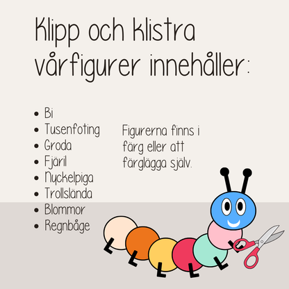 Vårpyssel för barn – färglägg, klipp och klistra vårfigurer (24 sidor)