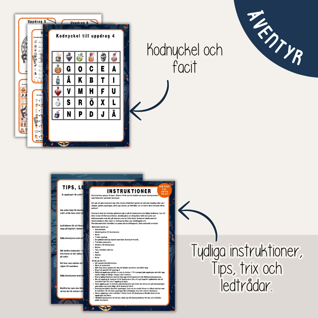 Halloweenäventyr 5-8 år - Äventyret med den hemliga Spökboken - Mysterium - Escape game för barn