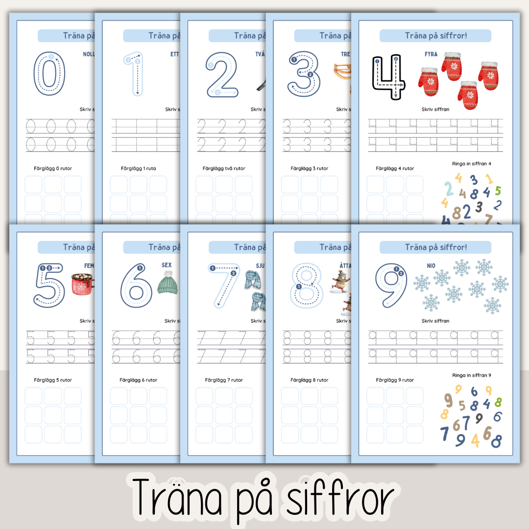 Vintertema – roliga och pedagogiska arbetsblad för barn (53 sidor)