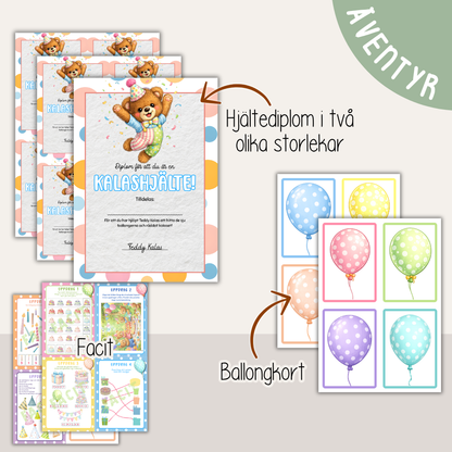 Barnkalas aktivitet – Teddy Kalas och jakten på ballongerna (skattjakt / escape game för barn 3–7 år)