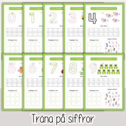 Vårtema – arbetshäfte med 53 arbetsblad för barn | läsa, skriva och räkna