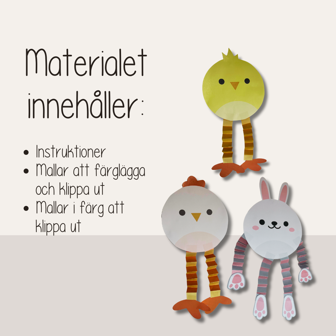 Påskpyssel för barn – sprattelfigurer med kyckling, hare och höna