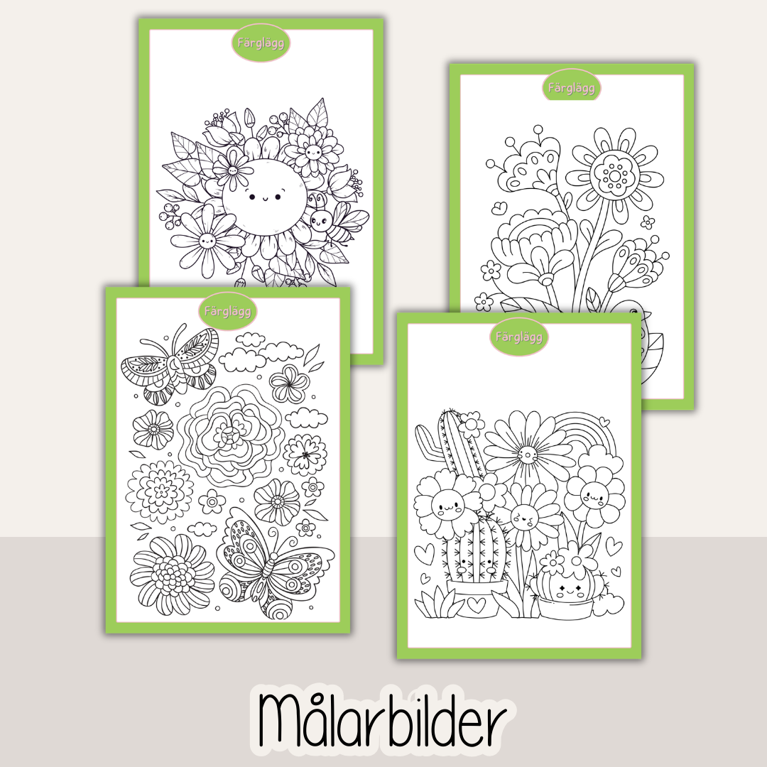 Vårtema – arbetshäfte med 53 arbetsblad för barn | läsa, skriva och räkna