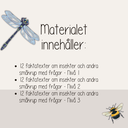 Läsförståelse småkryp och insekter – 12 faktatexter med frågor i tre nivåer