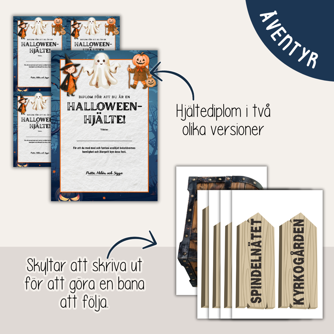 Halloweenäventyr 5-8 år - Äventyret med den hemliga Spökboken - Mysterium - Escape game för barn