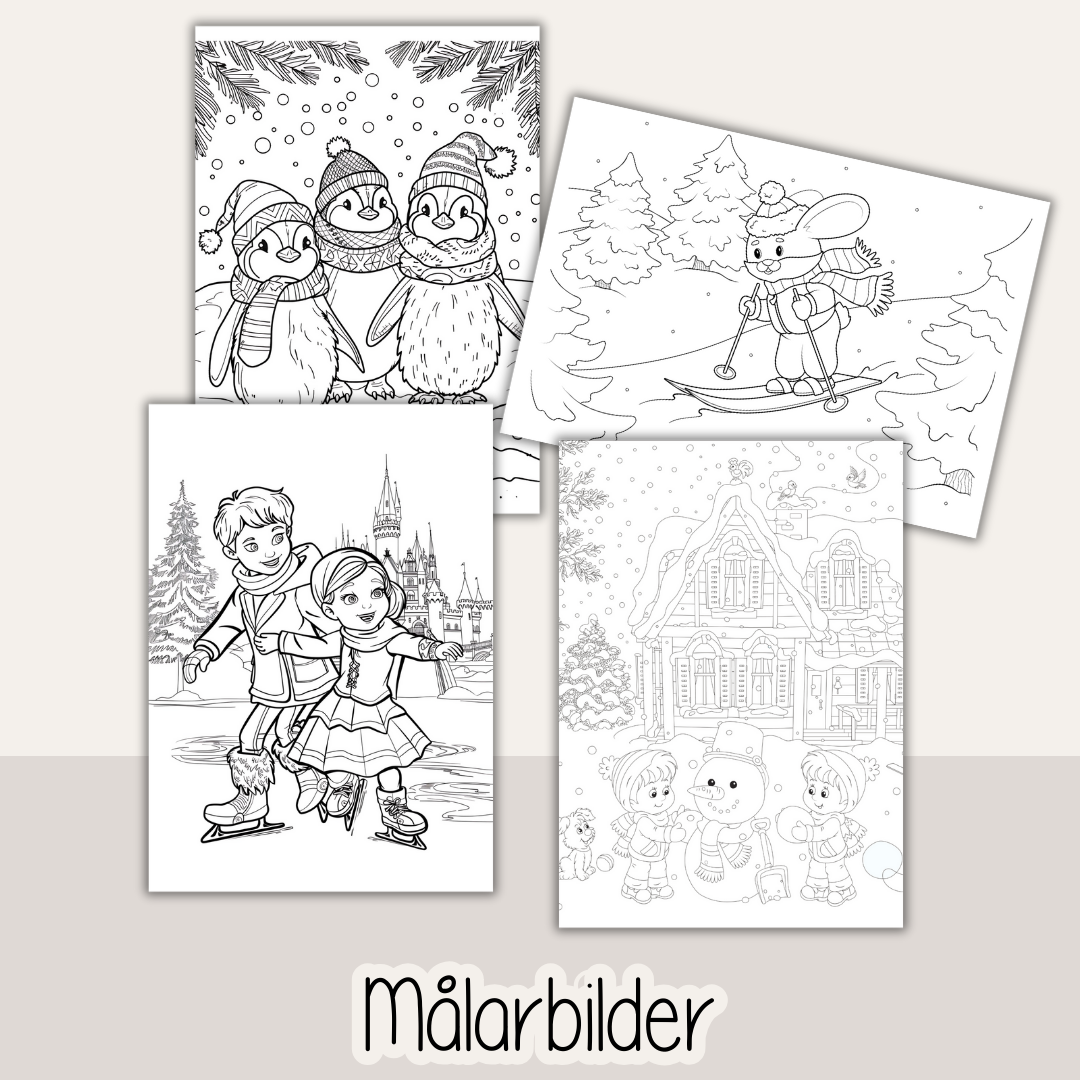 Vintertema – roliga och pedagogiska arbetsblad för barn (53 sidor)