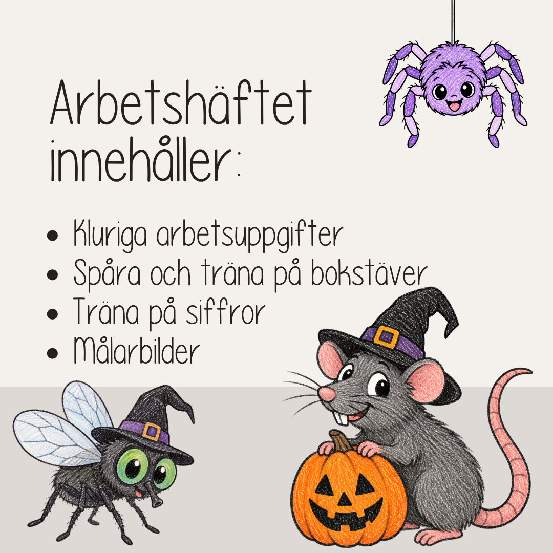 Halloweenpyssel och arbetsblad för barn – 54 sidor med bus och lärande