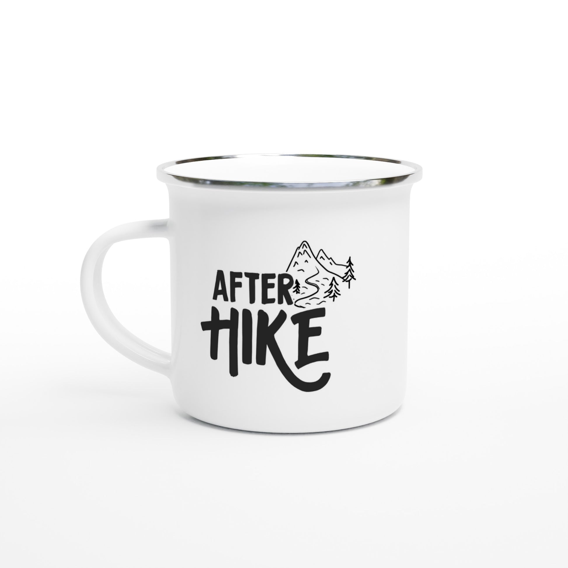 Emaljmugg med texten 'After hike', för välförtjänta fikastunder efter vandring, fjälltur eller skogspromenad