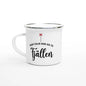 Emaljmugg med texten 'Keep calm and go to Fjällen', fjällinspirerad mugg för vandrare och naturälskare