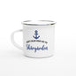 Emaljmugg med texten 'Keep calm and go to Skärgården', skärgårdsinspirerad mugg för båt- och kustliv
