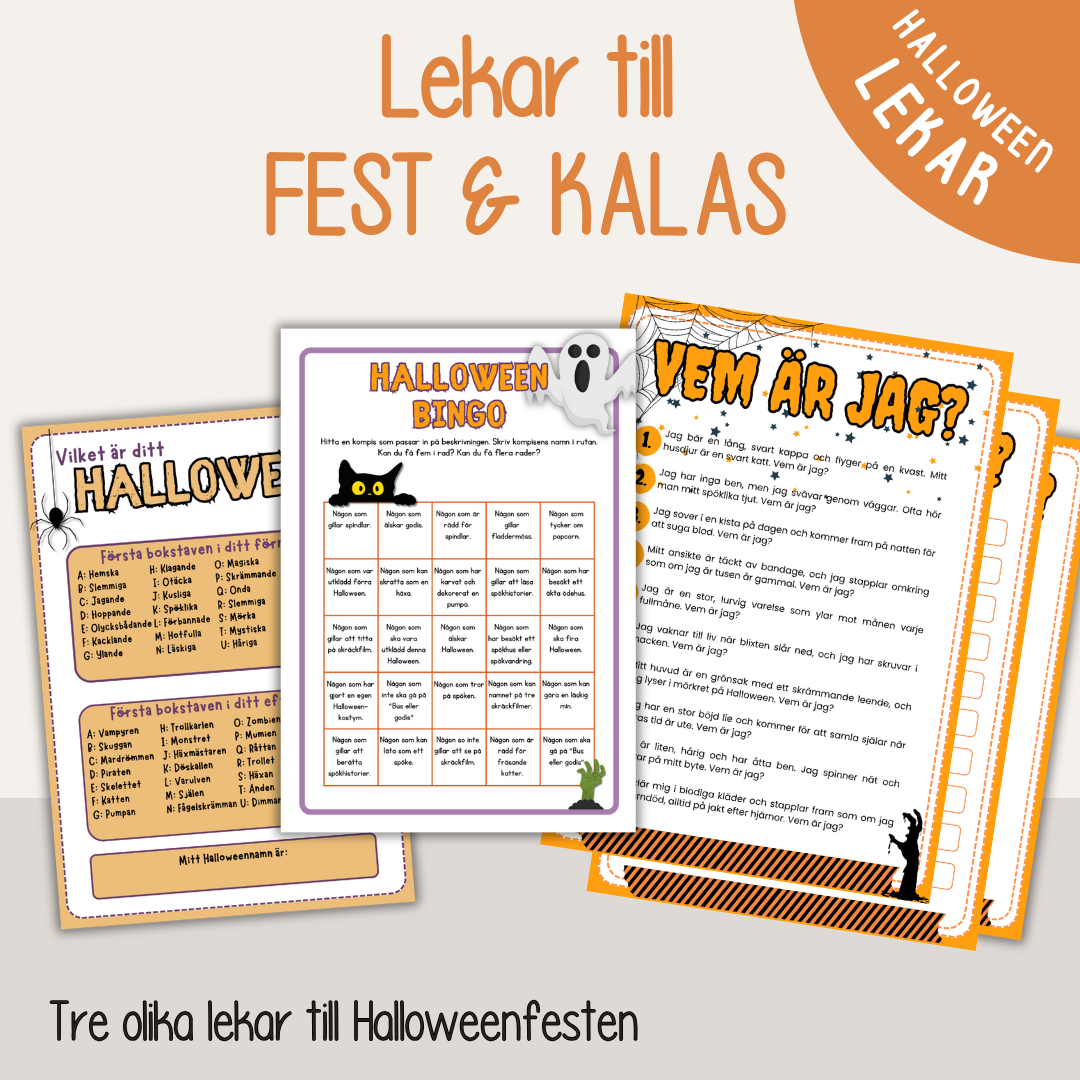 Halloweenlekar för barn – utskrivbara aktiviteter och spel